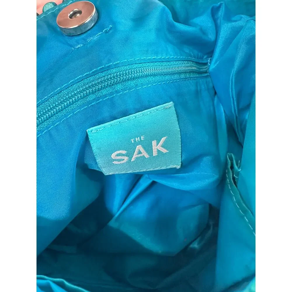 THE SAK Wooden Beaded Hobo Shoulder Back Turquoise Blue Y2K
